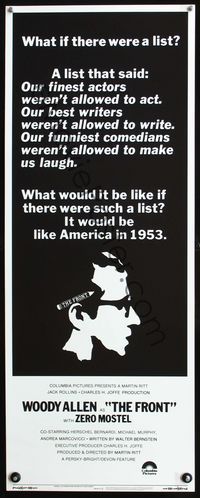 2h157 FRONT insert movie poster '76 Woody Allen, Martin Ritt, 1950s Communist Scare blacklist!