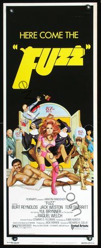 2h158 FUZZ insert movie poster '72 art of naked Burt Reynolds & sexiest cop Raquel Welch!