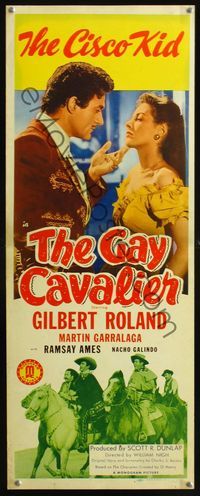 2h161 GAY CAVALIER insert movie poster '46 Gilbert Roland as The Cisco Kid romances sexy girl!