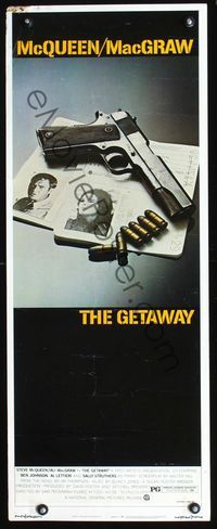 2h164 GETAWAY insert movie poster '72 Steve McQueen, Ali McGraw, Sam Peckinpah, cool gun image!