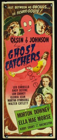 2h165 GHOST CATCHERS insert poster '44 Ole Olsen & Chic Johnson, wacky ghost art, it's SCARE-OOUIE!