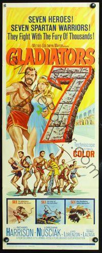 2h169 GLADIATORS SEVEN insert '63 art of 7 Spartan warriors fighting with the fury of thousands!