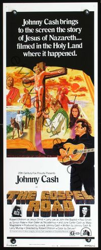 2h174 GOSPEL ROAD insert movie poster '73 artwork of Biblical Johnny Cash with guitar & Jesus!