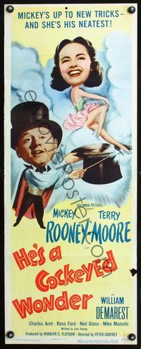 2h189 HE'S A COCKEYED WONDER insert '50 wacky art of magician Mickey Rooney & pretty Terry Moore!