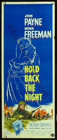 2h193 HOLD BACK THE NIGHT insert movie poster '56 art of Korean War soldier John Payne, Mona Freeman