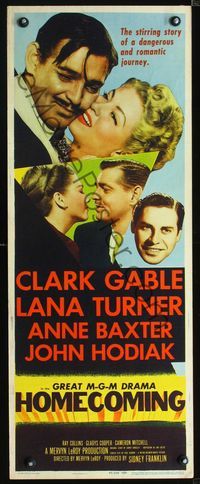 2h196 HOMECOMING insert '48 great close up of Clark Gable & Lana Turner, Anne Baxter, John Hodiak
