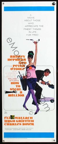 2h203 HOW TO STEAL A MILLION insert movie poster '66 artwork of sexy Audrey Hepburn & Peter O'Toole!