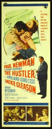 2h205 HUSTLER insert poster '61 pool pros Paul Newman & Jackie Gleason, plus sexy Piper Laurie!