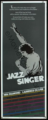 2h217 JAZZ SINGER insert movie poster '81 artwork of Neil Diamond singing into microphone, re-make!