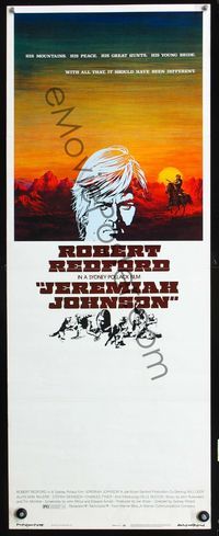 2h218 JEREMIAH JOHNSON insert poster '72 cool artwork of Robert Redford, directed by Sydney Pollack!