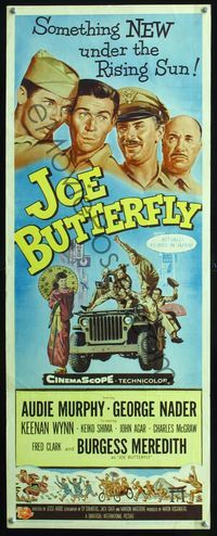 2h219 JOE BUTTERFLY insert movie poster '57 great artwork of soldier Audie Murphy in Japan!
