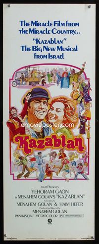 2h225 KAZABLAN insert movie poster '74 Menahem Golan's Israeli musical miracle film, cool art!