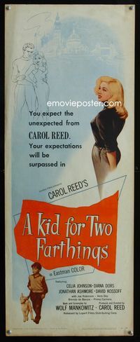 2h227 KID FOR TWO FARTHINGS insert movie poster '56 art of sexy Diana Dors, directed by Carol Reed!