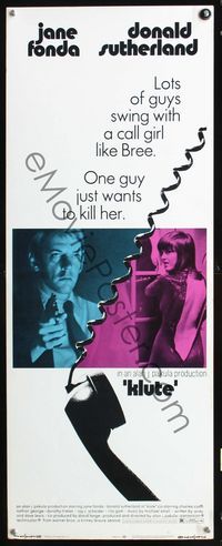 2h234 KLUTE insert movie poster '71 Donald Sutherland wants to kill sexy call girl Jane Fonda!