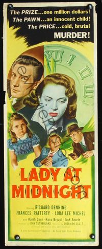 2h239 LADY AT MIDNIGHT insert poster '48 the prize was one million dollars, the price was murder!