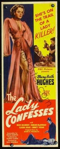 2h240 LADY CONFESSES insert movie poster '45 sexy full-length Mary Beth Hughes wearing only a robe!