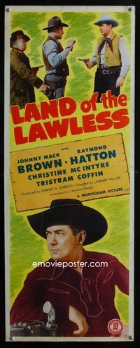 2h245 LAND OF THE LAWLESS insert movie poster '47 cool close up image of cowboy Johnny Mack Brown!