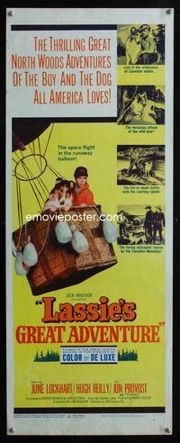 2h248 LASSIE'S GREAT ADVENTURE insert '63 image of classic Collie dog & boy in hot air balloon!