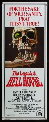 2h255 LEGEND OF HELL HOUSE insert movie poster '73 great skull & haunted house artwork image!