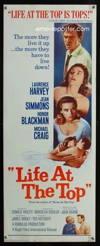 2h262 LIFE AT THE TOP insert poster '66 Laurence Harvey, Jean Simmons, Honor Blackman, Michael Craig