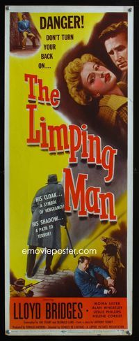 2h265 LIMPING MAN insert movie poster '53 Lloyd Bridges, Moira Lister, don't turn your back!