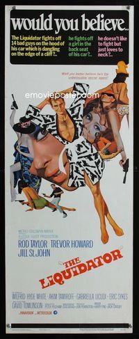 2h268 LIQUIDATOR insert movie poster '66 artwork of Rod Taylor & sexy spy babes by Bob Peak!