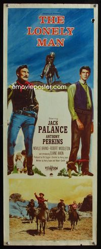 2h275 LONELY MAN insert movie poster '57 full-length art of cowboys Jack Palance & Anthony Perkins!