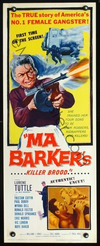 2h286 MA BARKER'S KILLER BROOD insert '59 great artwork of the no. 1 female gangster of all time!