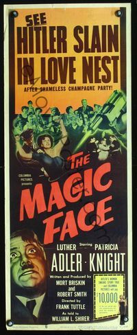 2h291 MAGIC FACE insert poster '51 Luther Adler as Hitler slain in love nest after champagne party!