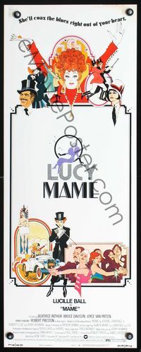 2h297 MAME insert movie poster '74 Lucille Ball, from Broadway musical, cool Bob Peak artwork!