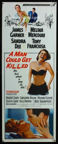 2h299 MAN COULD GET KILLED insert movie poster '66 James Garner, sexy Melina Mercouri, Sandra Dee