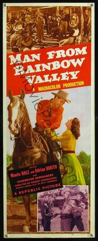 2h300 MAN FROM RAINBOW VALLEY insert poster '46 cowboy Monte Hale on horse romance Adrian Booth!