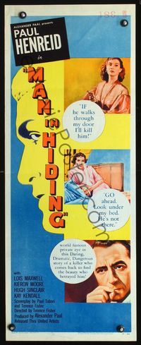 2h301 MAN IN HIDING insert movie poster '53 sexy Lois Maxwell with gun will kill Paul Henreid!
