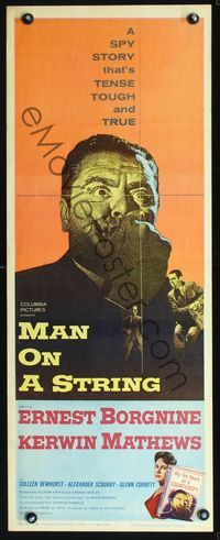 2h305 MAN ON A STRING insert movie poster '60 Ernest Borgnine spent ten years as a counterspy!