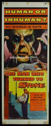 2h309 MAN WHO TURNED TO STONE insert poster '57 Victor Jory practices unholy medicine, cool art!