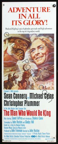 2h310 MAN WHO WOULD BE KING insert poster '75 artwork of Sean Connery & Michael Caine by Tom Jung!
