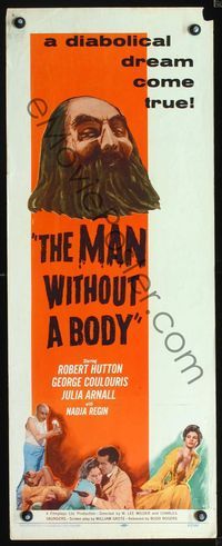 2h311 MAN WITHOUT A BODY insert movie poster '57 wacky horror, a diabolical dream come true!