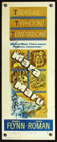 2h313 MARA MARU insert movie poster '52 Errol Flynn & Ruth Roman in the tropical Philippines!