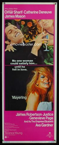 2h321 MAYERLING insert movie poster '69 no woman could satisfy Omar Sharif until Catherine Deneuve!