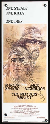 2h330 MISSOURI BREAKS insert movie poster '76 art of Marlon Brando & Jack Nicholson by Bob Peak!