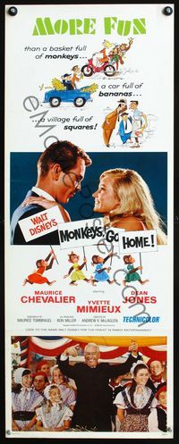 2h331 MONKEYS GO HOME insert poster '67 Disney, art of Maurice Chevalier, Yvette Mimieux & apes!