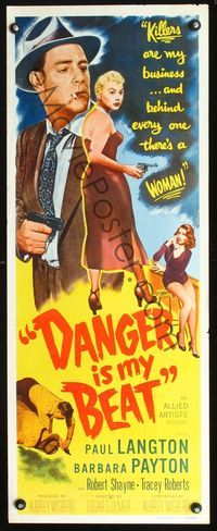 2h338 MURDER IS MY BEAT insert poster '55 Edgar Ulmer film noir, Barbara Payton, Danger is My Beat!