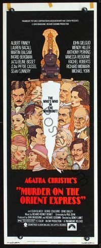 2h339 MURDER ON THE ORIENT EXPRESS insert '74 Agatha Christie, great art of cast by Richard Amsel!