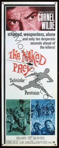 2h344 NAKED PREY insert '65 Cornel Wilde stripped and weaponless in Africa running from killers!