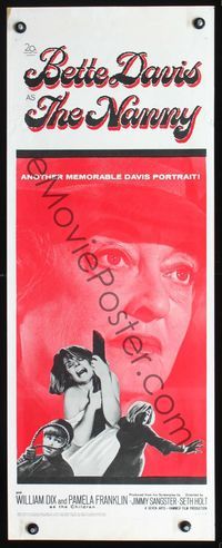 2h346 NANNY insert movie poster '65 creepy close up portrait of Bette Davis, Hammer horror!