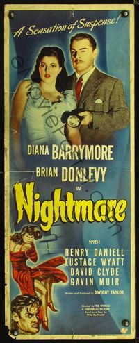 2h355 NIGHTMARE insert movie poster '42 Diana Barrymore & Brian Donlevy in a sensation of suspense!