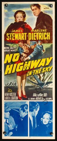 2h357 NO HIGHWAY IN THE SKY insert movie poster '51 James Stewart, Marlene Dietrich, cool artwork!
