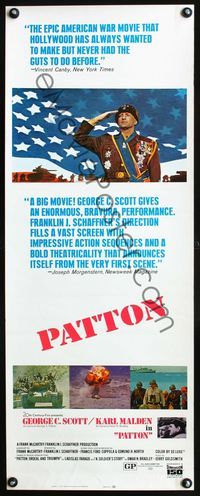 2h380 PATTON insert movie poster '70 General George C. Scott military World War II classic!