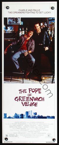 2h389 POPE OF GREENWICH VILLAGE insert movie poster '84 Eric Roberts & Mickey Rourke sitting at bar!