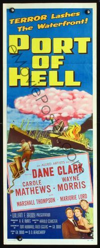 2h390 PORT OF HELL insert movie poster '54 art of Communist ship with atom bombs about to blow!